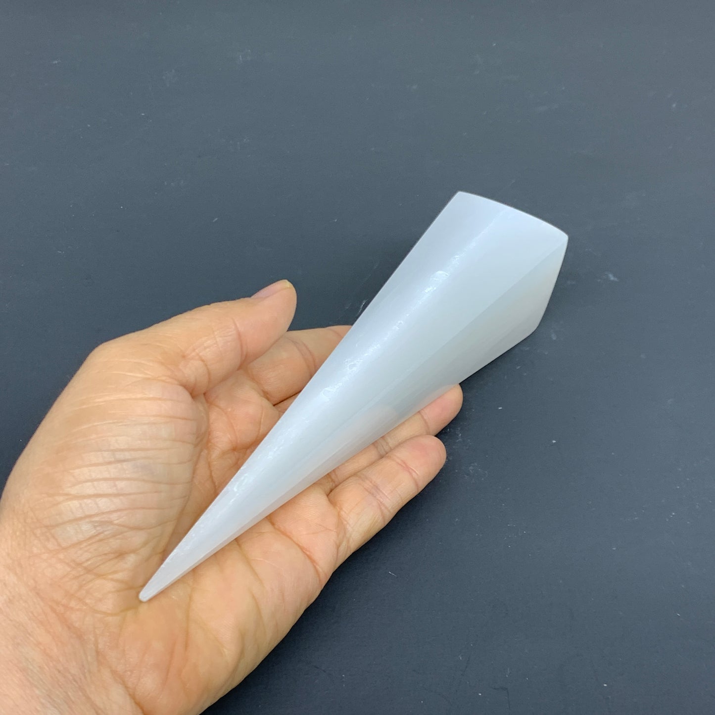 259.9g, 7.3"x1.6" Selenite (Satin Spar) Crystal Crystal Tower Point, SB20