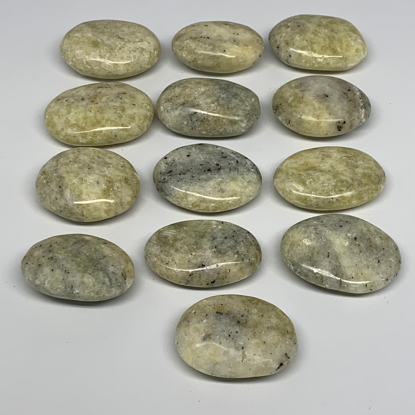 2.2 Lbs, 2.1"-2.4", 13pcs, Yellow Calcite Palm-Stone Crystal Polished, B17775