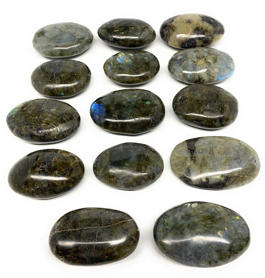 2.2 lbs,2"-2.6", 14pcs, Labradorite Palm-stone Polished Reiki @Madagascar,B17781