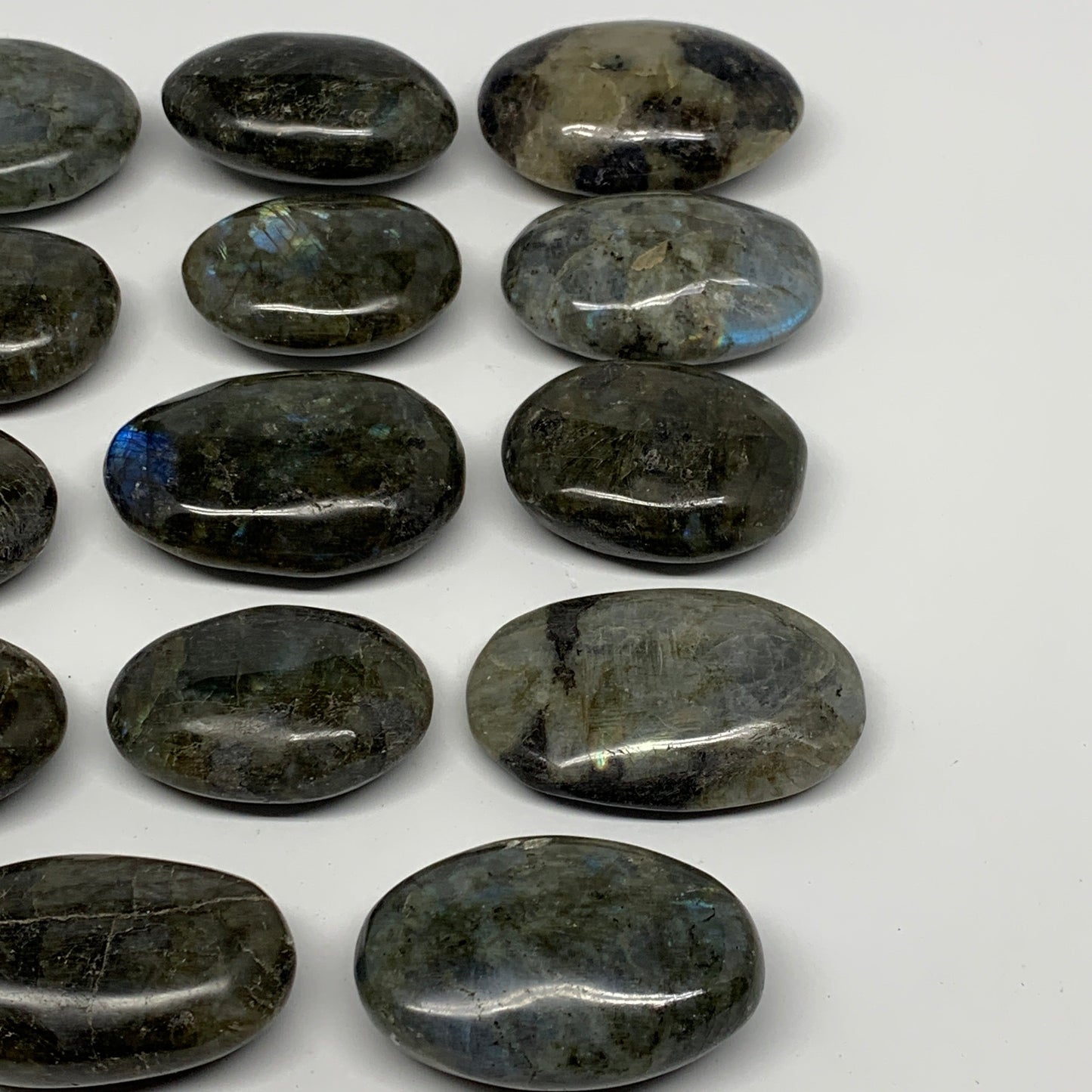 2.2 lbs,2"-2.6", 14pcs, Labradorite Palm-stone Polished Reiki @Madagascar,B17781