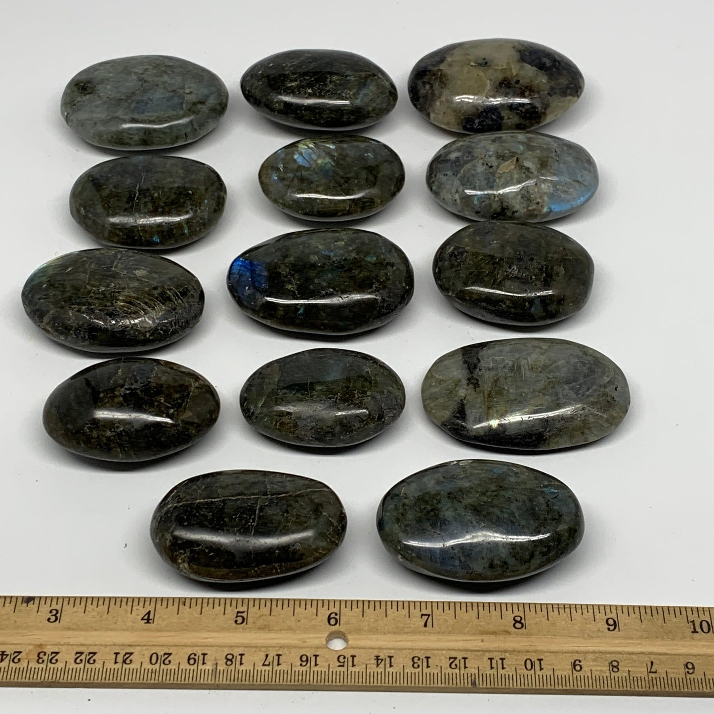 2.2 lbs,2"-2.6", 14pcs, Labradorite Palm-stone Polished Reiki @Madagascar,B17781