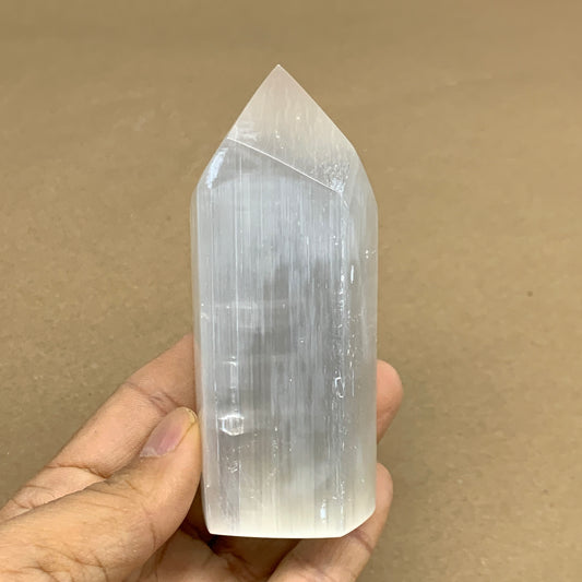 210g, 3.8"x1.4"x1.4", Selenite (Satin Spar) Crystal Tower Point, B35993