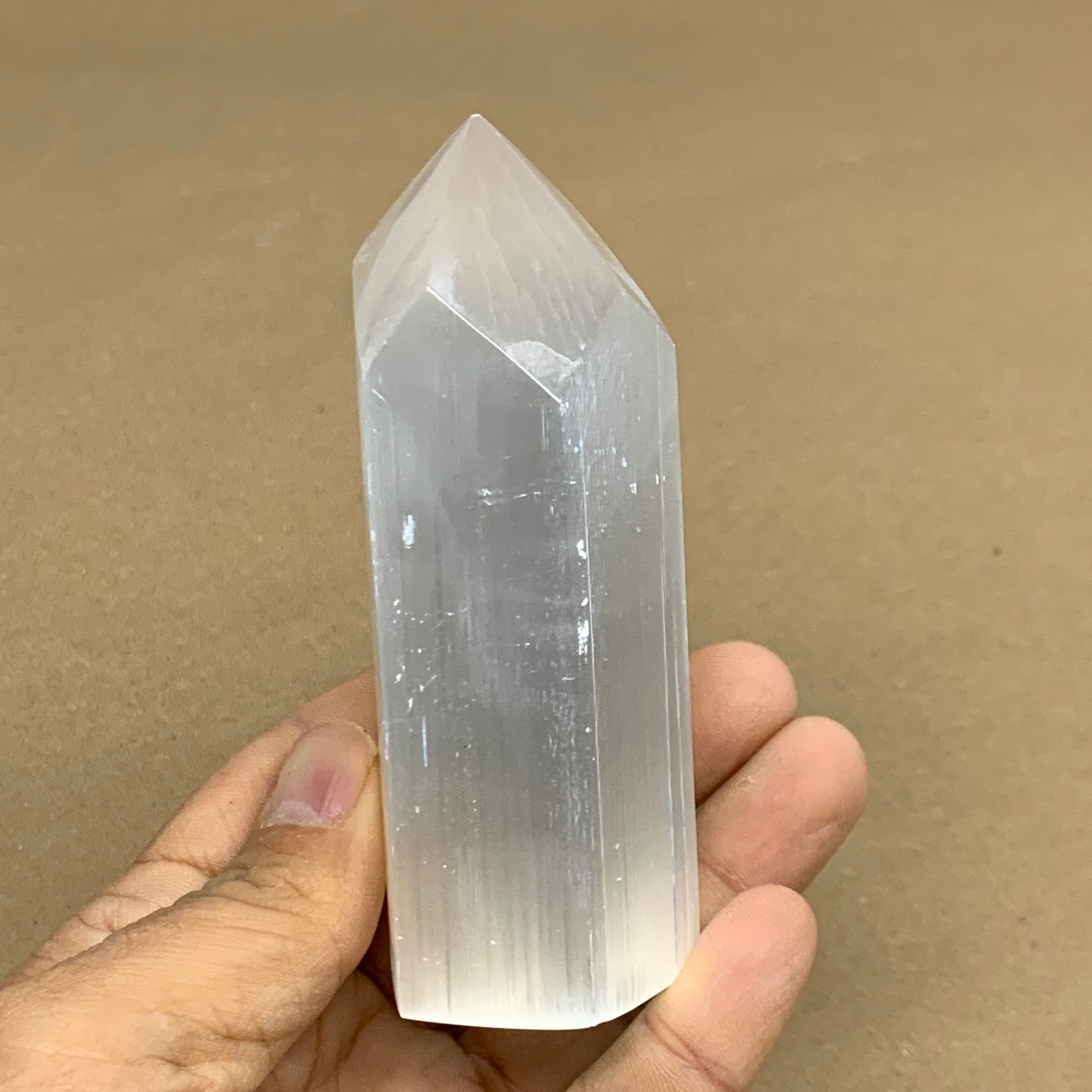 210g, 3.8"x1.4"x1.4", Selenite (Satin Spar) Crystal Tower Point, B35993