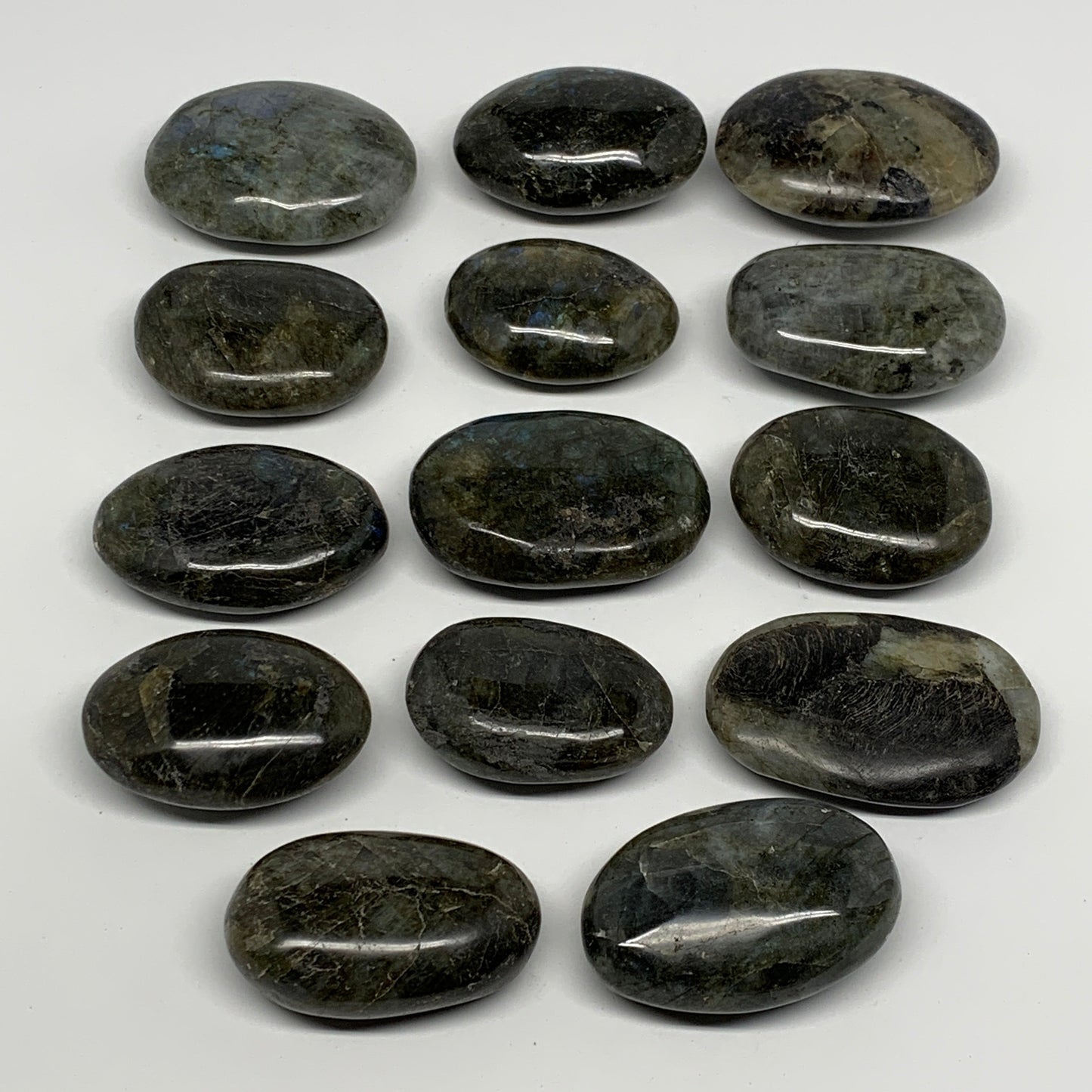 2.2 lbs,2"-2.6", 14pcs, Labradorite Palm-stone Polished Reiki @Madagascar,B17781