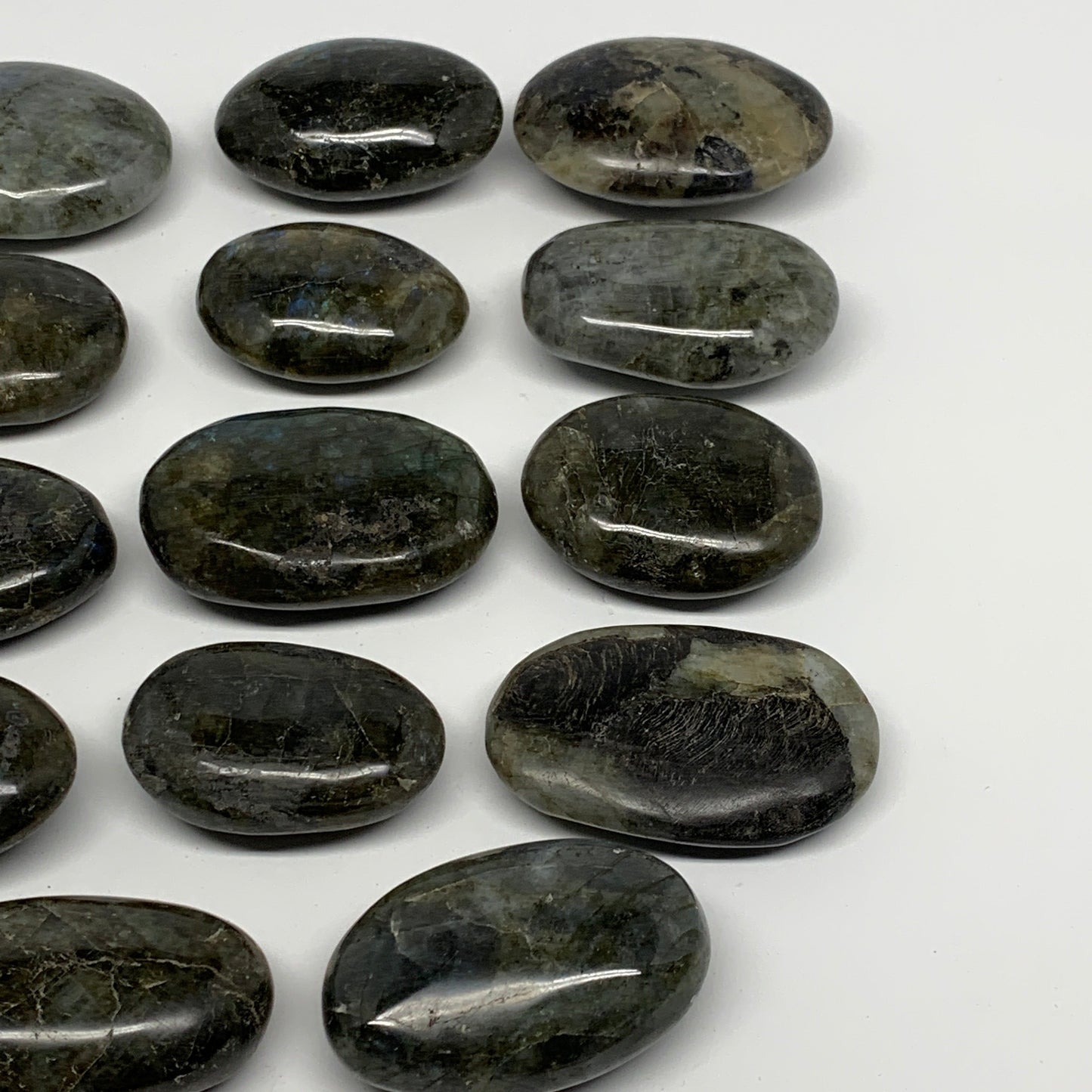 2.2 lbs,2"-2.6", 14pcs, Labradorite Palm-stone Polished Reiki @Madagascar,B17781