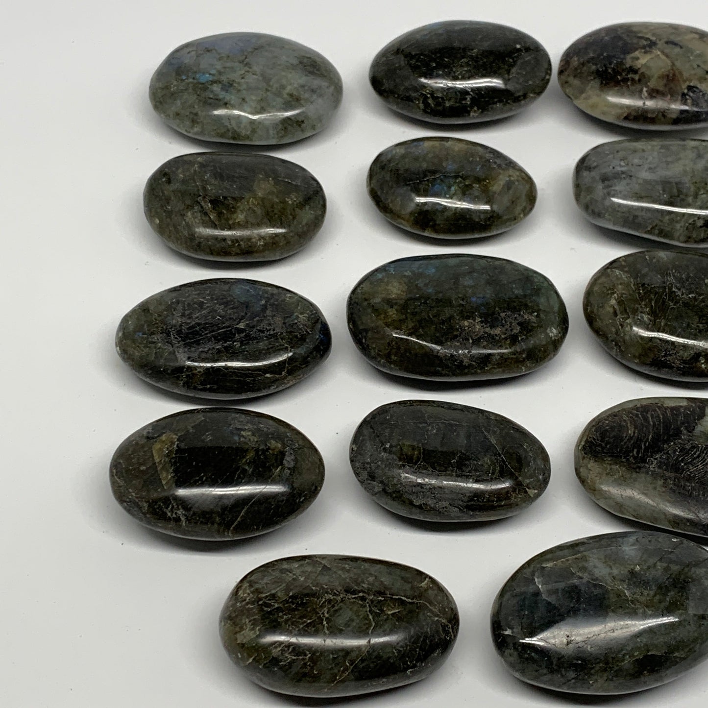 2.2 lbs,2"-2.6", 14pcs, Labradorite Palm-stone Polished Reiki @Madagascar,B17781