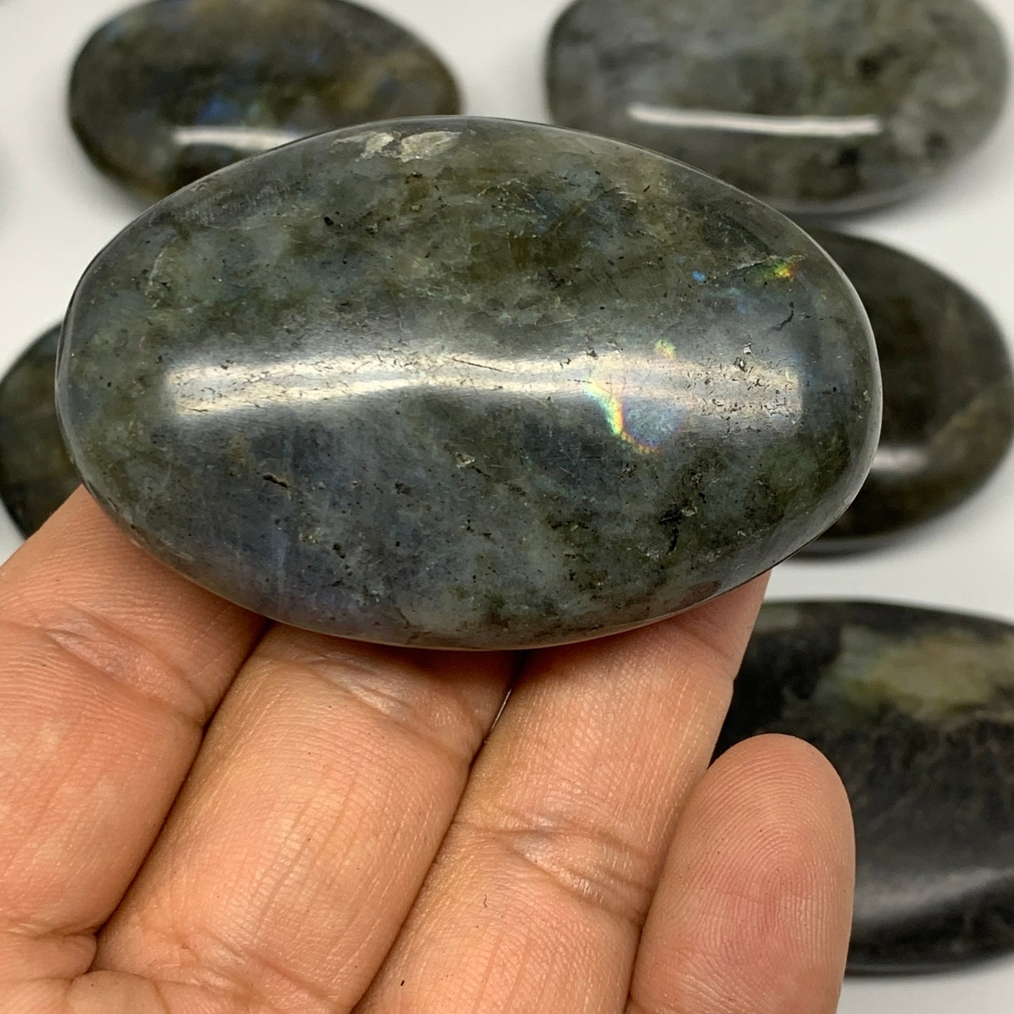 2.2 lbs,2"-2.6", 14pcs, Labradorite Palm-stone Polished Reiki @Madagascar,B17781