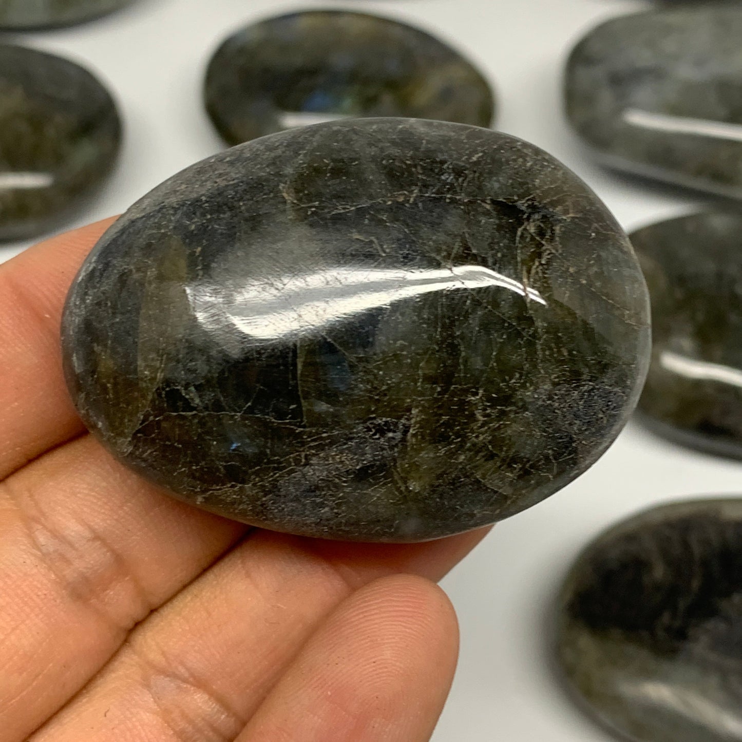 2.2 lbs,2"-2.6", 14pcs, Labradorite Palm-stone Polished Reiki @Madagascar,B17781