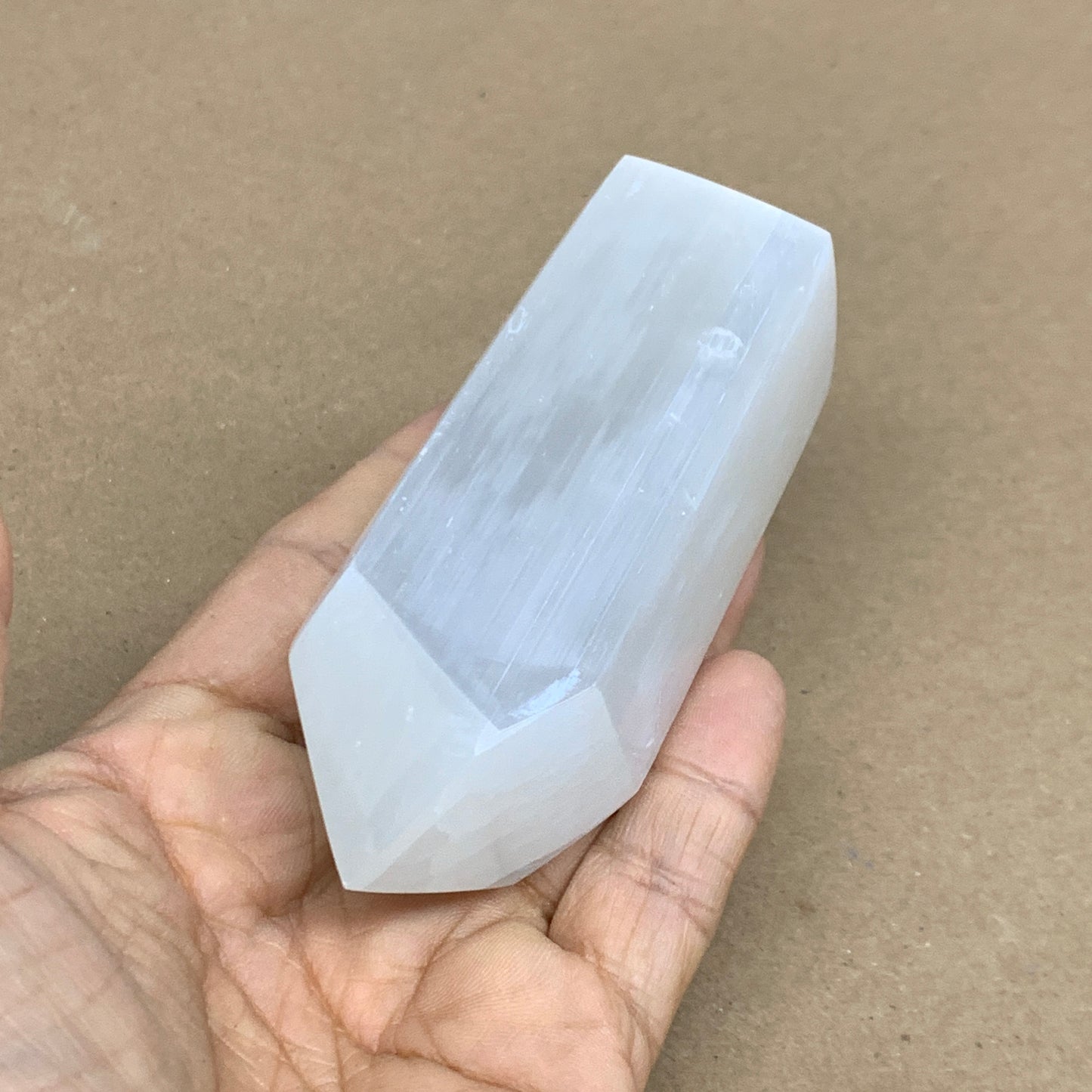 210g, 3.8"x1.4"x1.4", Selenite (Satin Spar) Crystal Tower Point, B35993