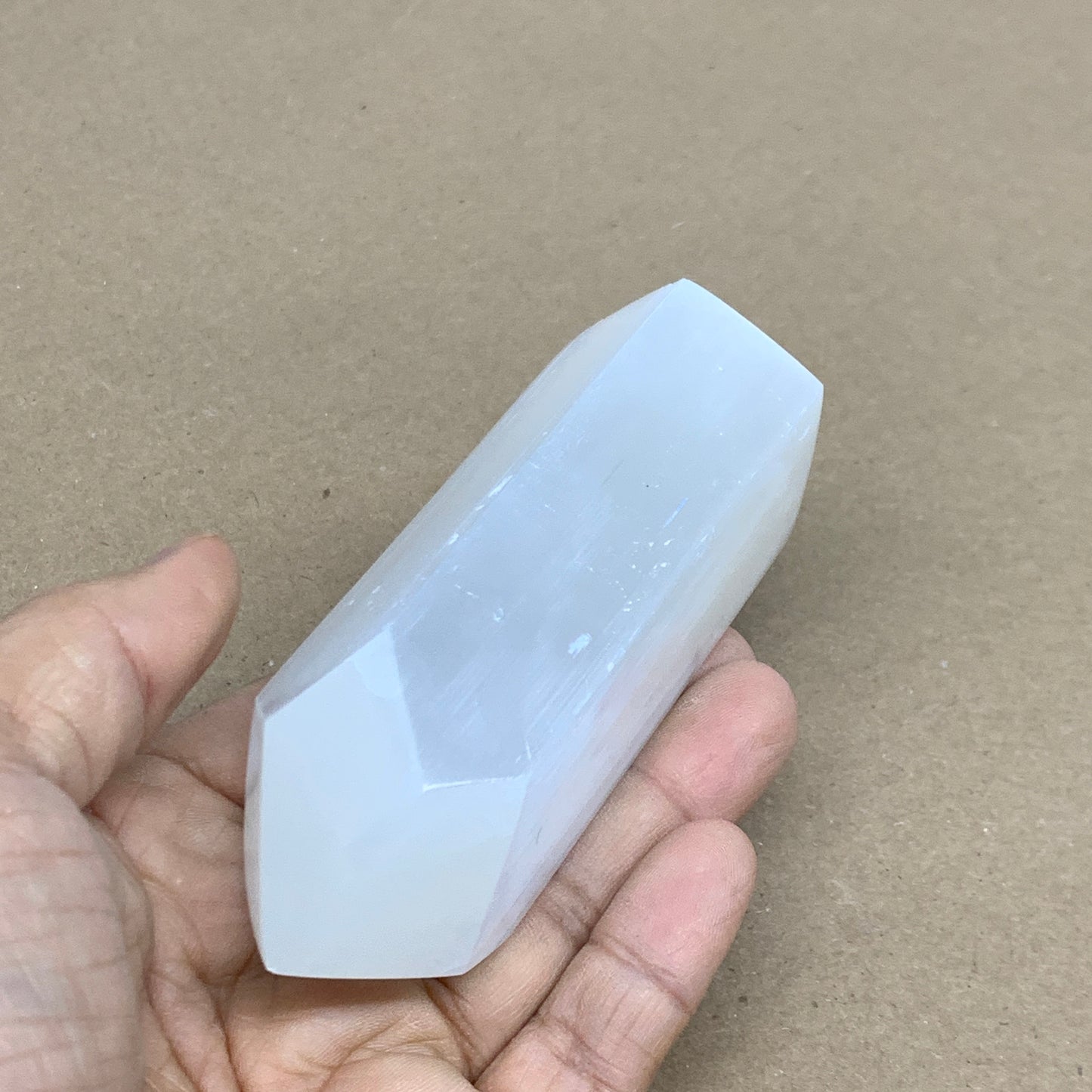 210g, 3.8"x1.4"x1.4", Selenite (Satin Spar) Crystal Tower Point, B35993