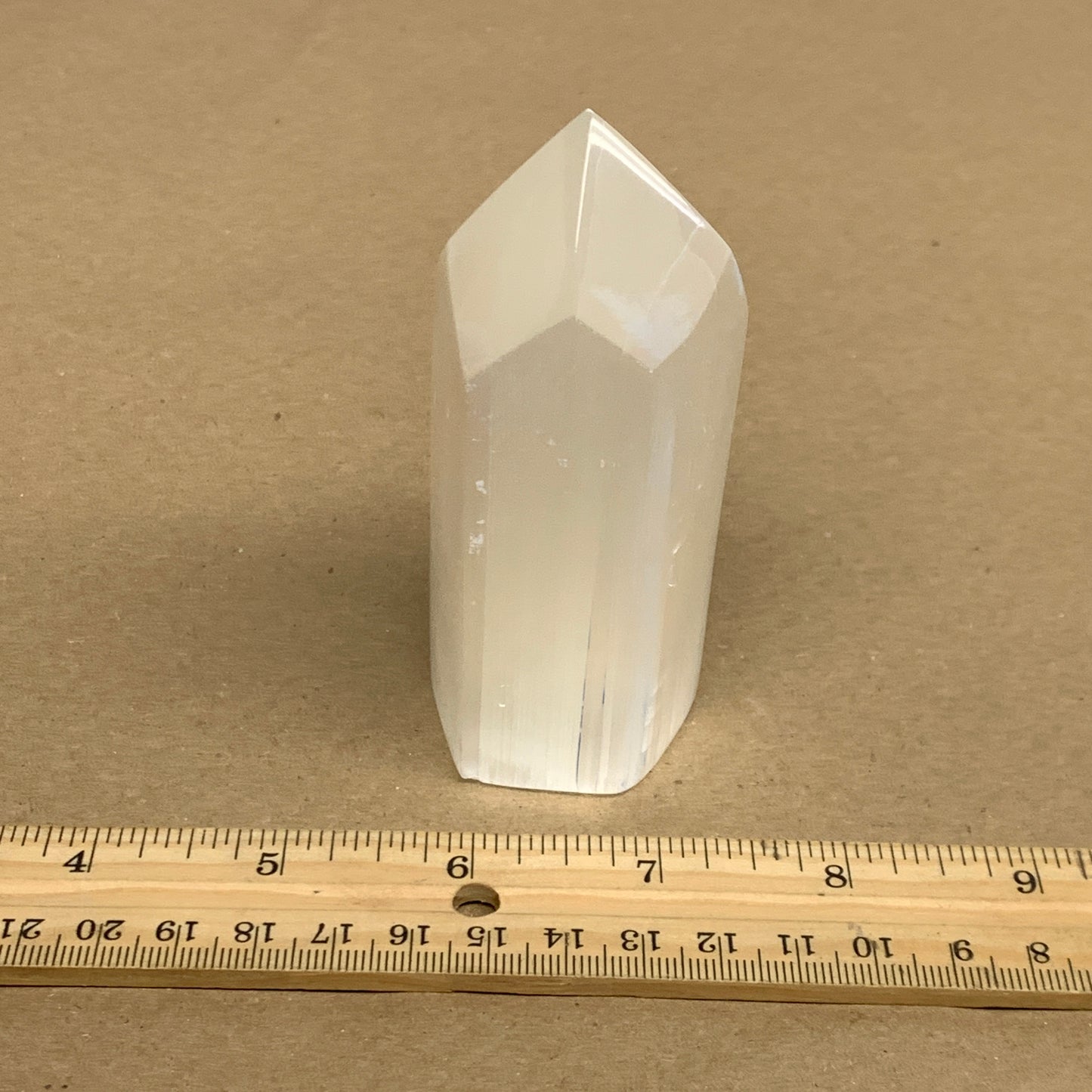 210g, 3.8"x1.4"x1.4", Selenite (Satin Spar) Crystal Tower Point, B35993