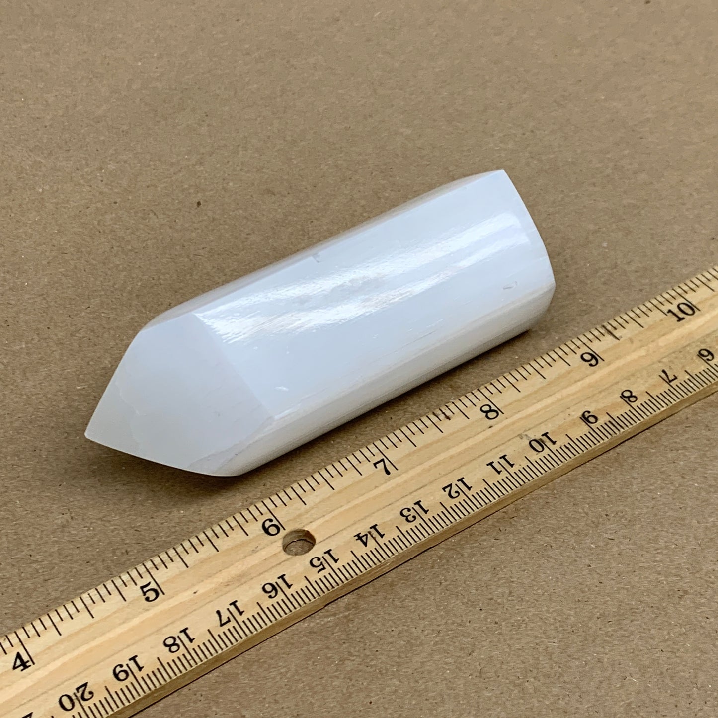 210g, 3.8"x1.4"x1.4", Selenite (Satin Spar) Crystal Tower Point, B35993