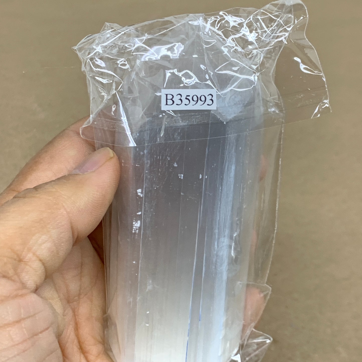 210g, 3.8"x1.4"x1.4", Selenite (Satin Spar) Crystal Tower Point, B35993