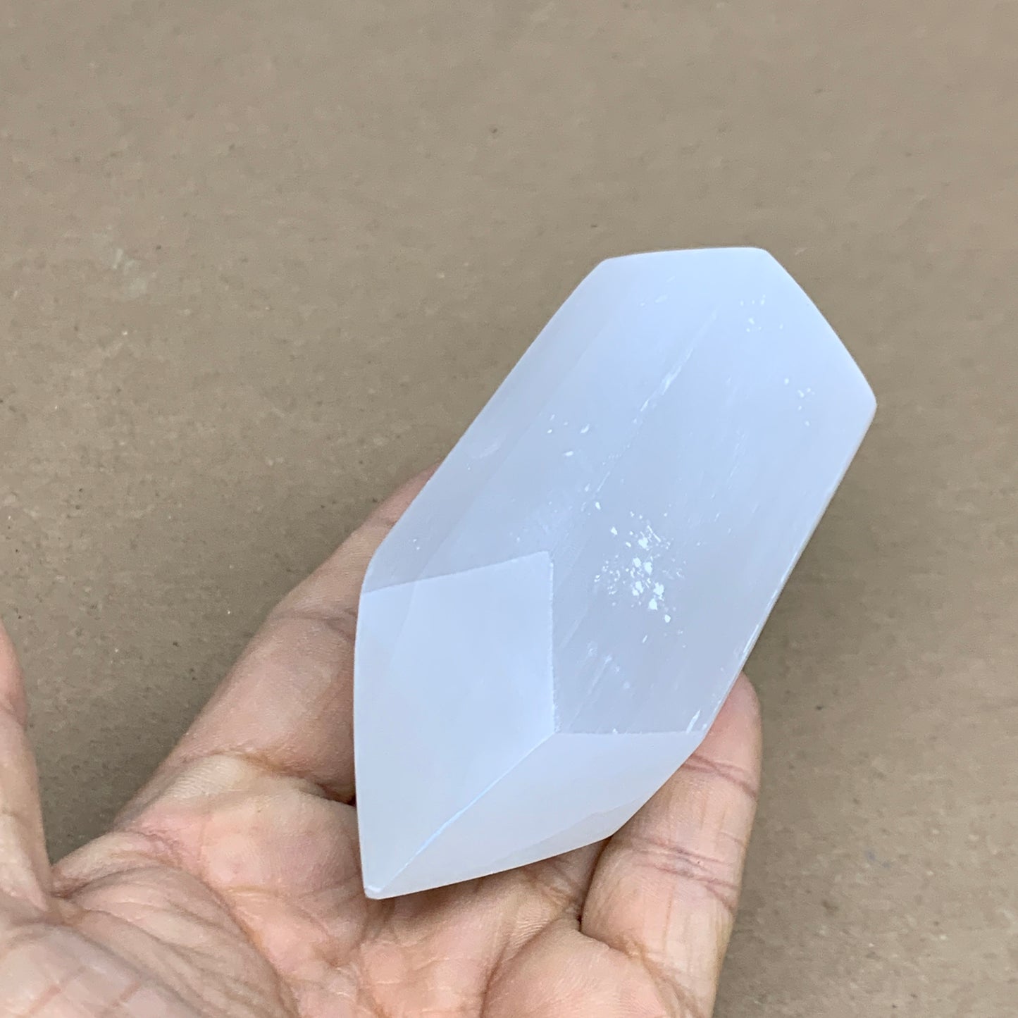 210g, 3.8"x1.6"x1.6", Selenite (Satin Spar) Crystal Tower Point, B35994