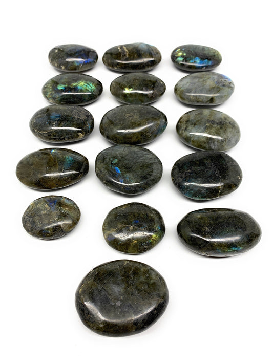 2.2 lbs,1.6"-2.4", 16pcs, Labradorite Palm-stone Polished Reiki, B17783