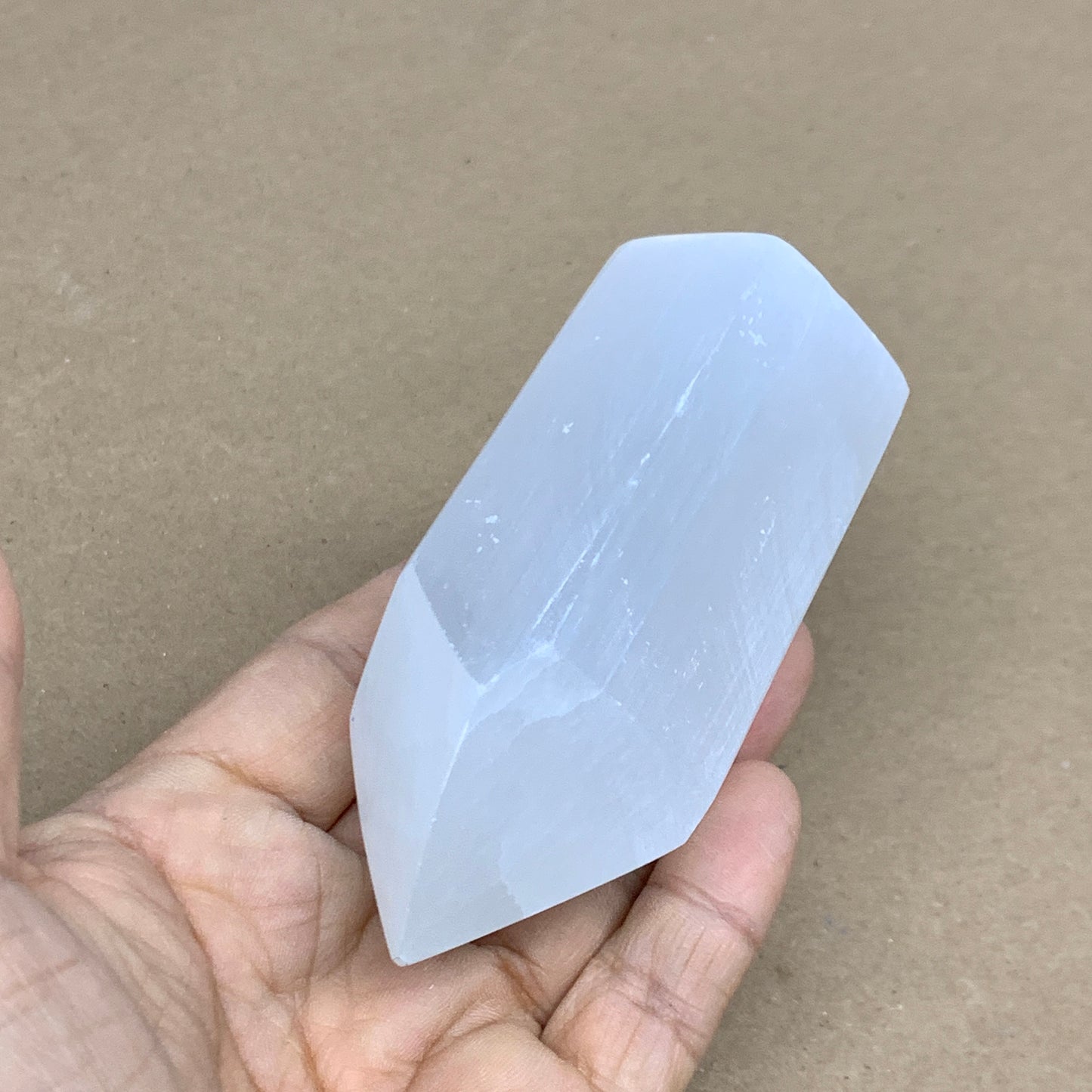 210g, 3.8"x1.6"x1.6", Selenite (Satin Spar) Crystal Tower Point, B35994