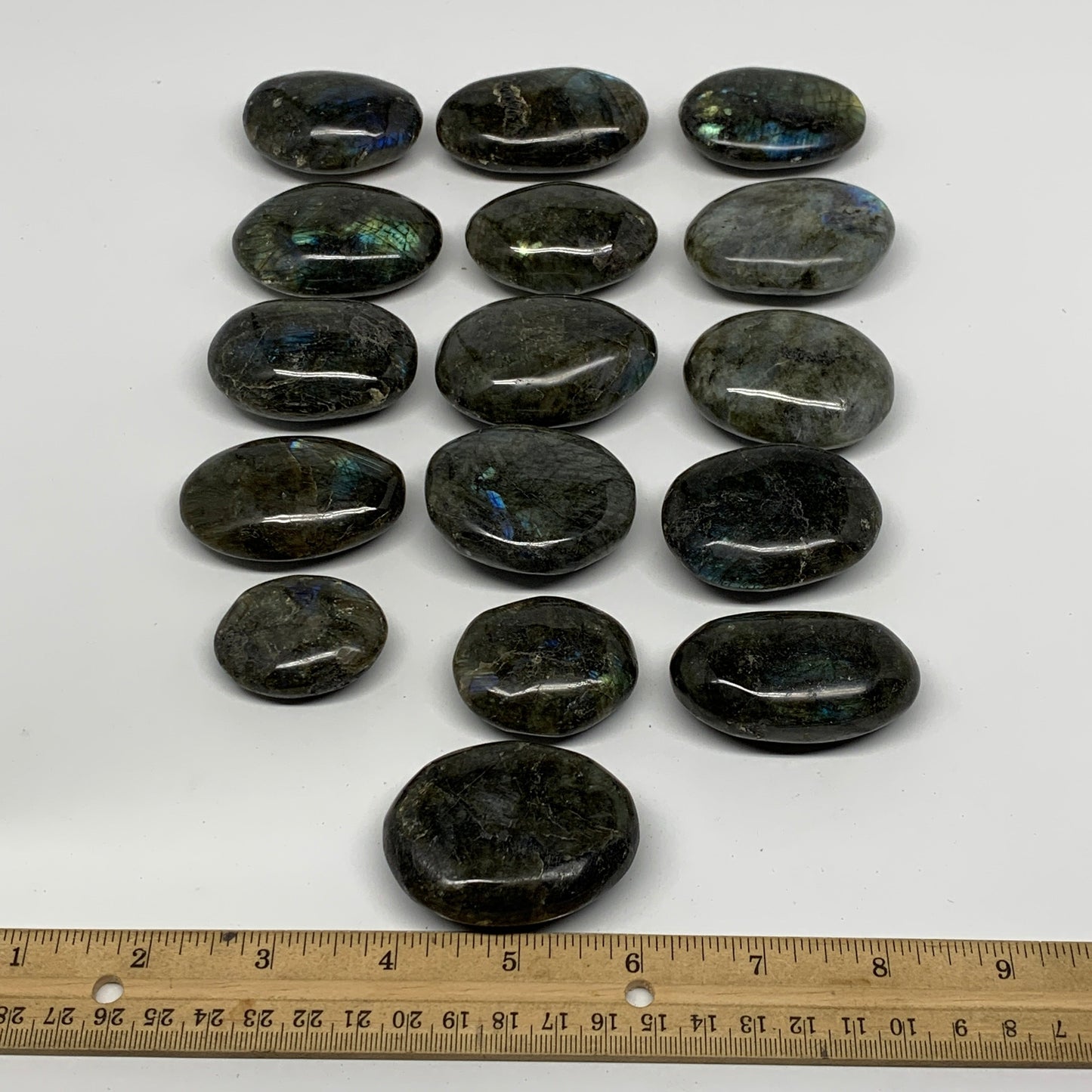 2.2 lbs,1.6"-2.4", 16pcs, Labradorite Palm-stone Polished Reiki, B17783