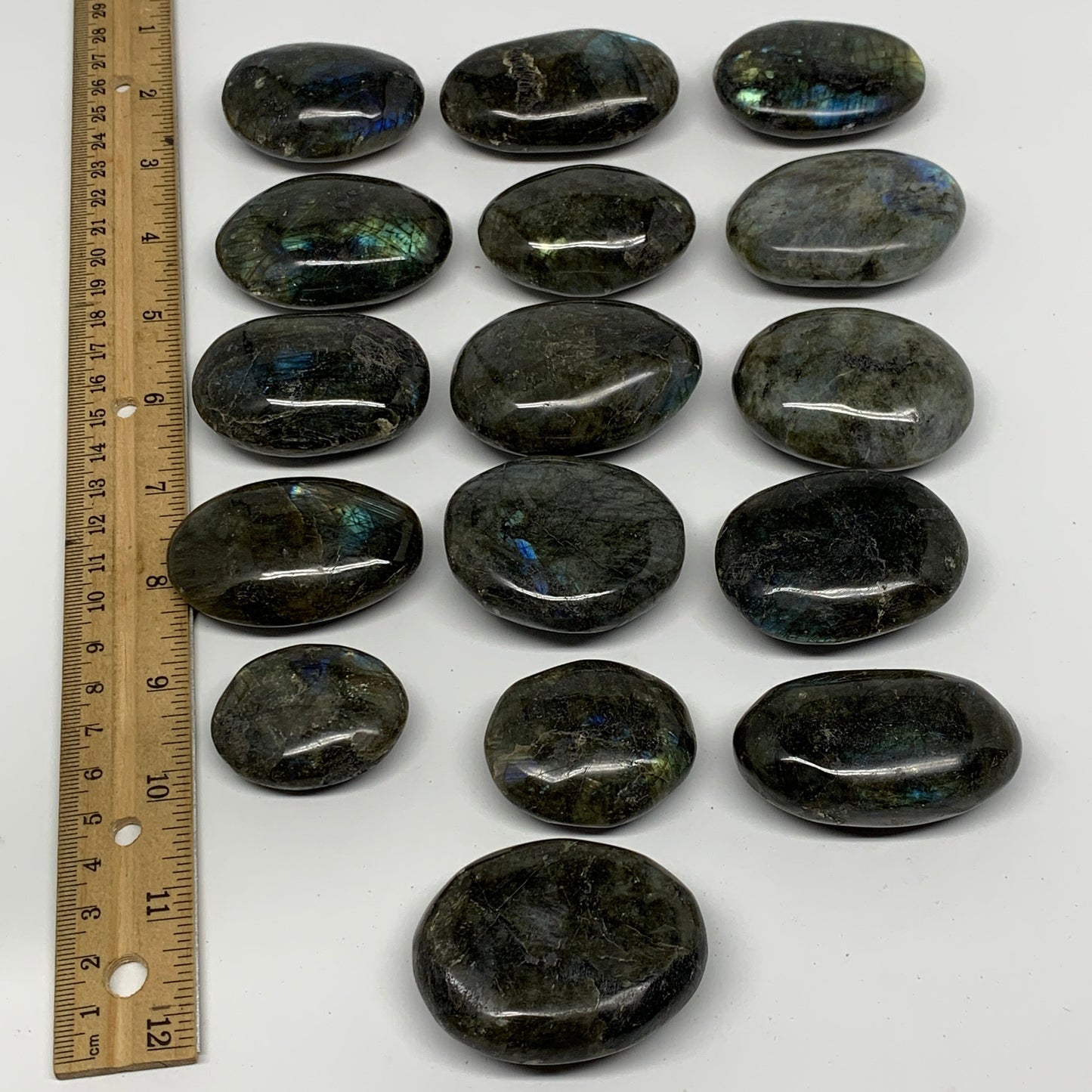 2.2 lbs,1.6"-2.4", 16pcs, Labradorite Palm-stone Polished Reiki, B17783