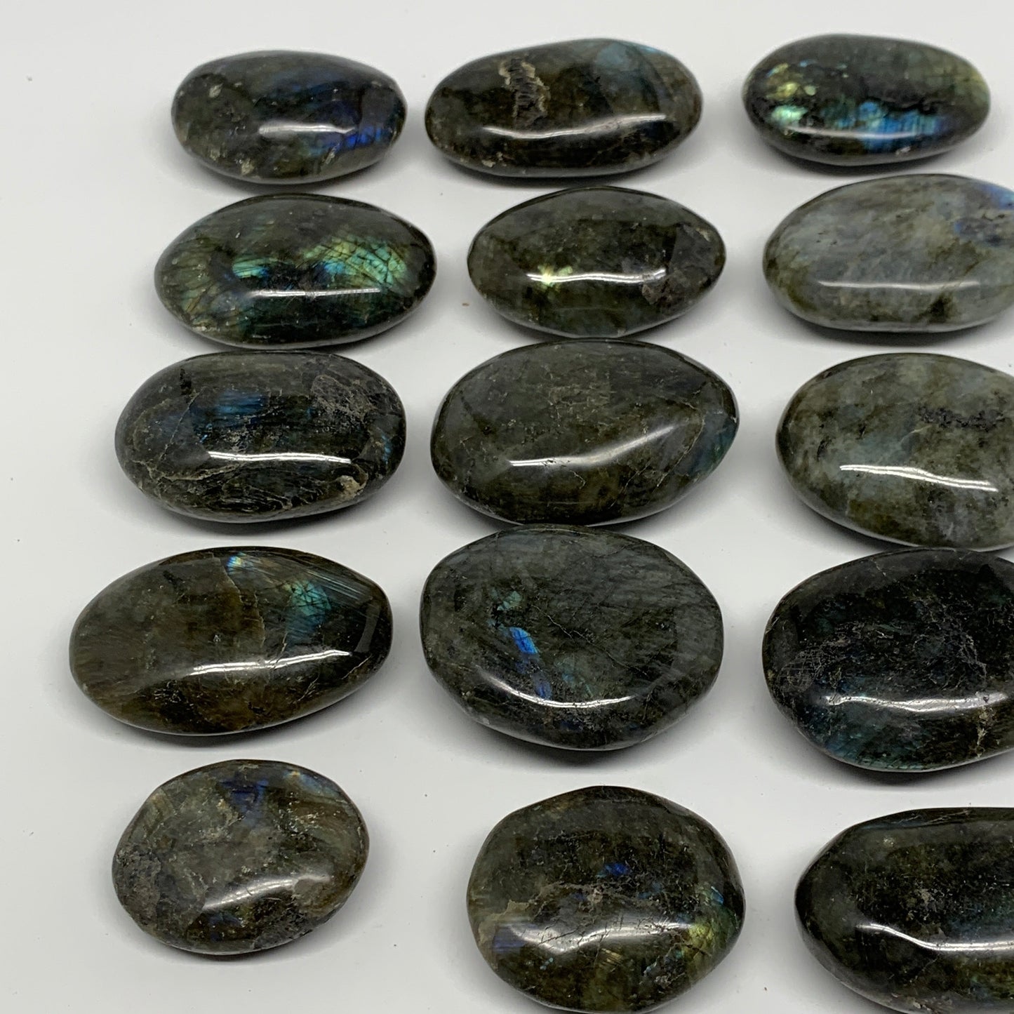 2.2 lbs,1.6"-2.4", 16pcs, Labradorite Palm-stone Polished Reiki, B17783