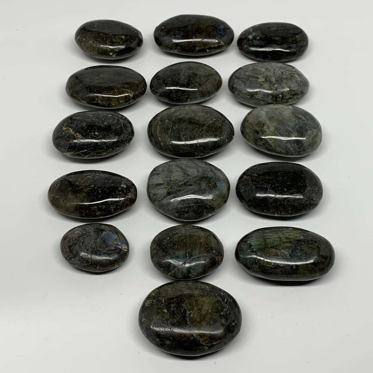 2.2 lbs,1.6"-2.4", 16pcs, Labradorite Palm-stone Polished Reiki, B17783