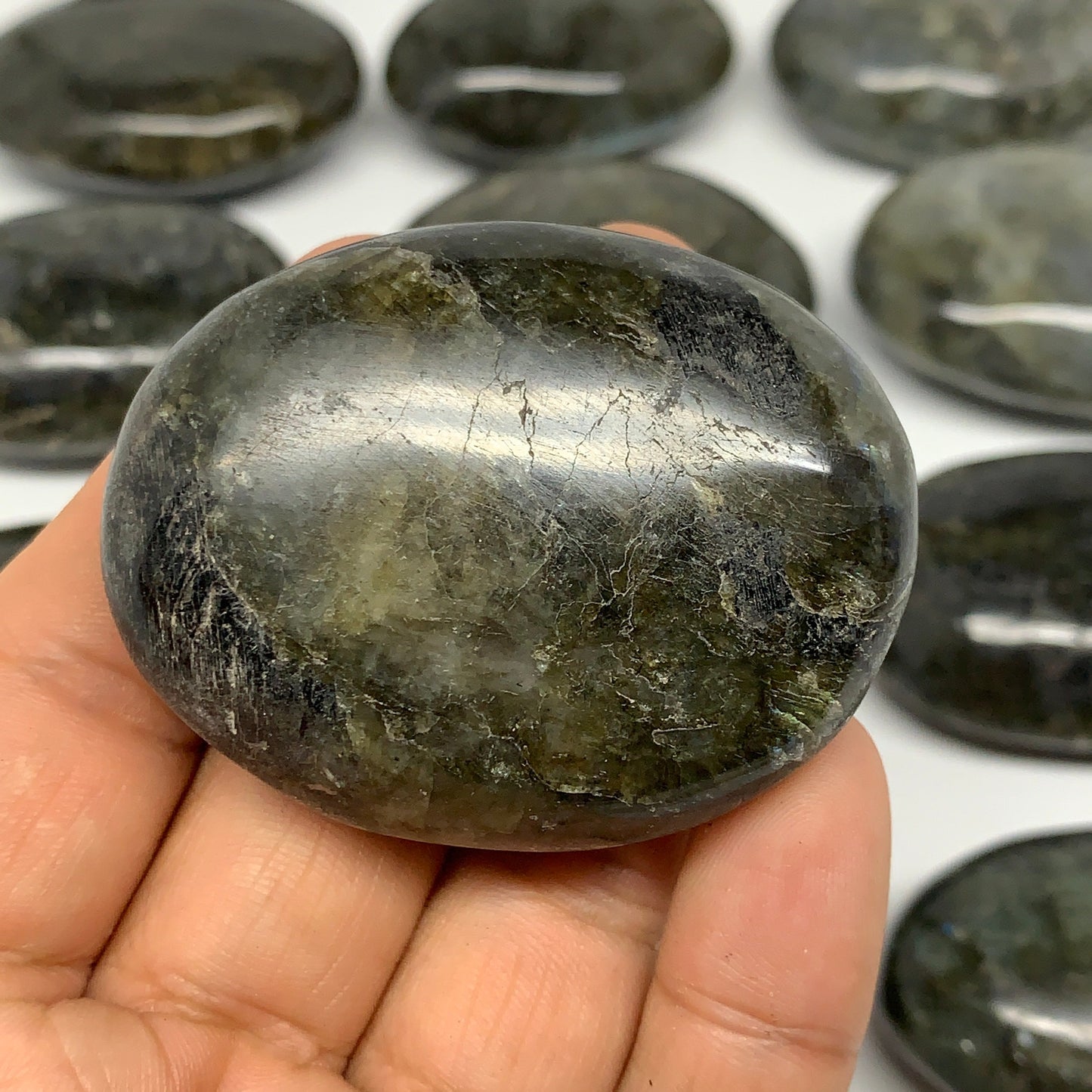 2.2 lbs,1.6"-2.4", 16pcs, Labradorite Palm-stone Polished Reiki, B17783