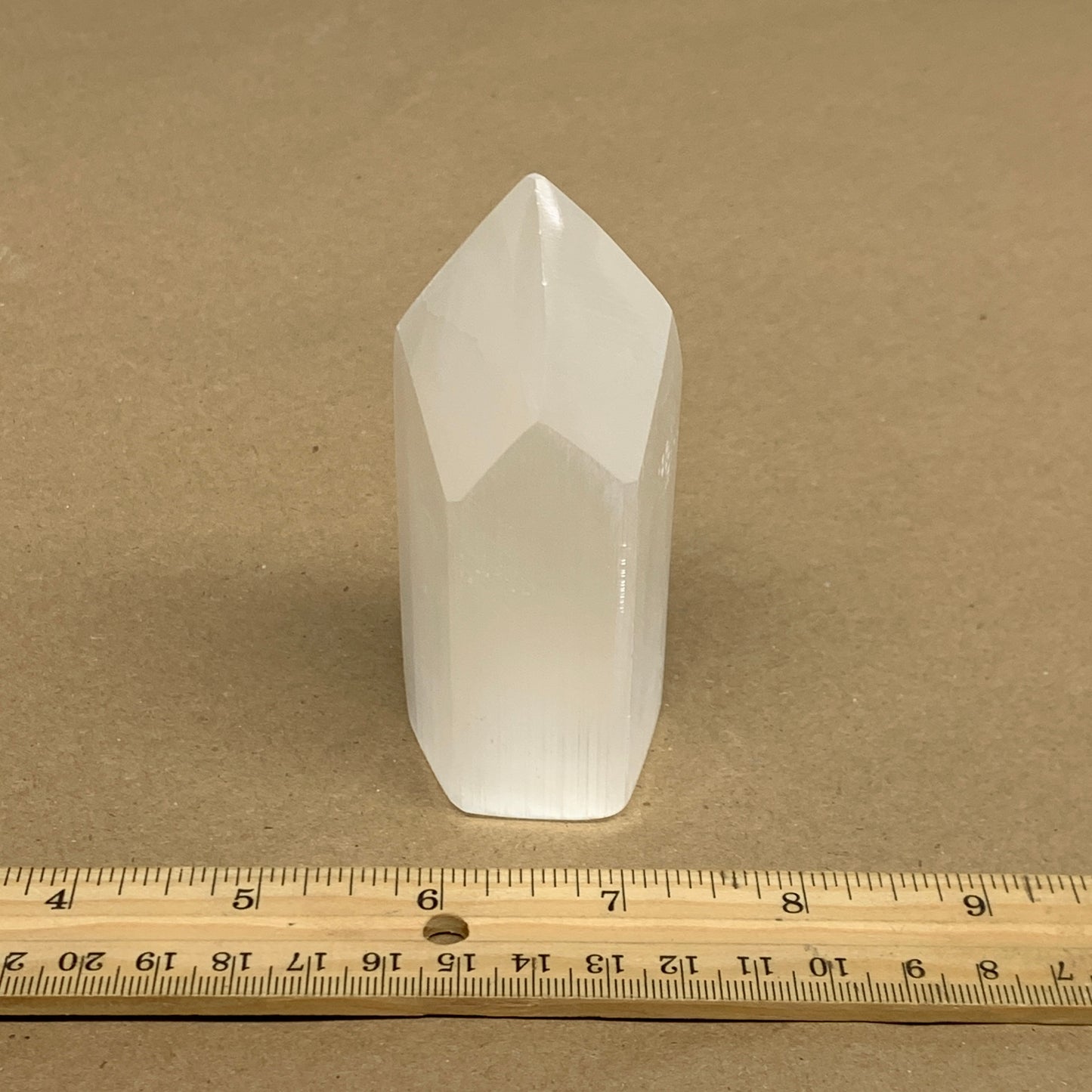 210g, 3.8"x1.6"x1.6", Selenite (Satin Spar) Crystal Tower Point, B35994