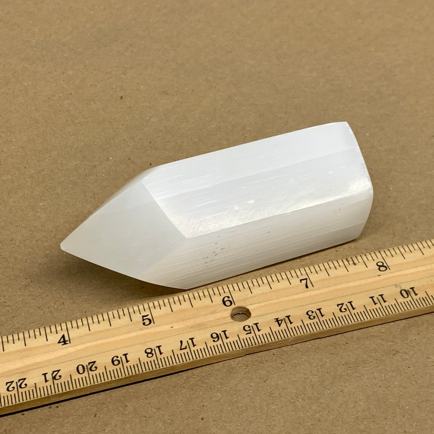 210g, 3.8"x1.6"x1.6", Selenite (Satin Spar) Crystal Tower Point, B35994