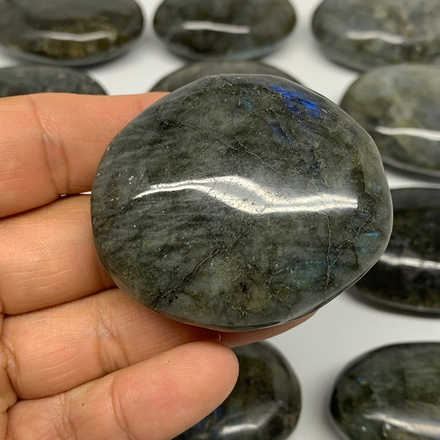 2.2 lbs,1.6"-2.4", 16pcs, Labradorite Palm-stone Polished Reiki, B17783