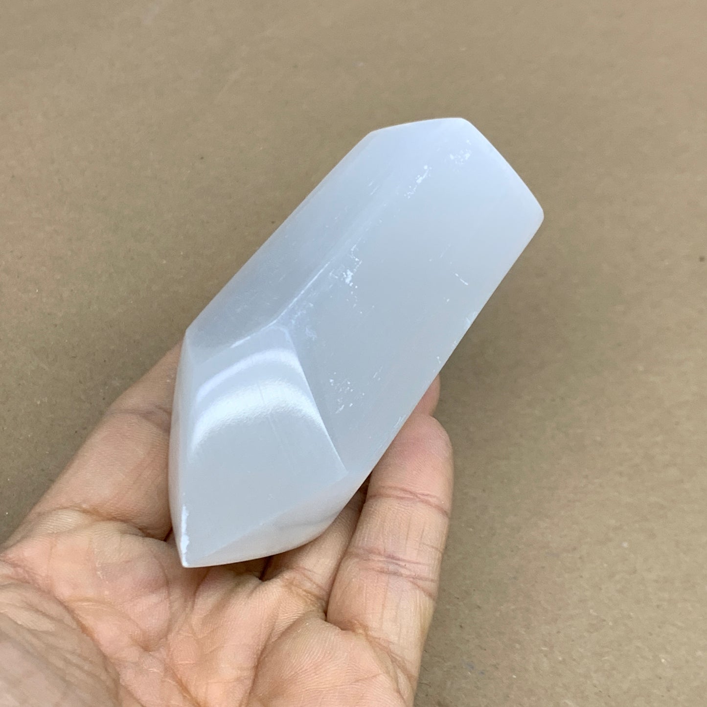 210g, 3.9"x1.6"x1.6", Selenite (Satin Spar) Crystal Tower Point, B35995