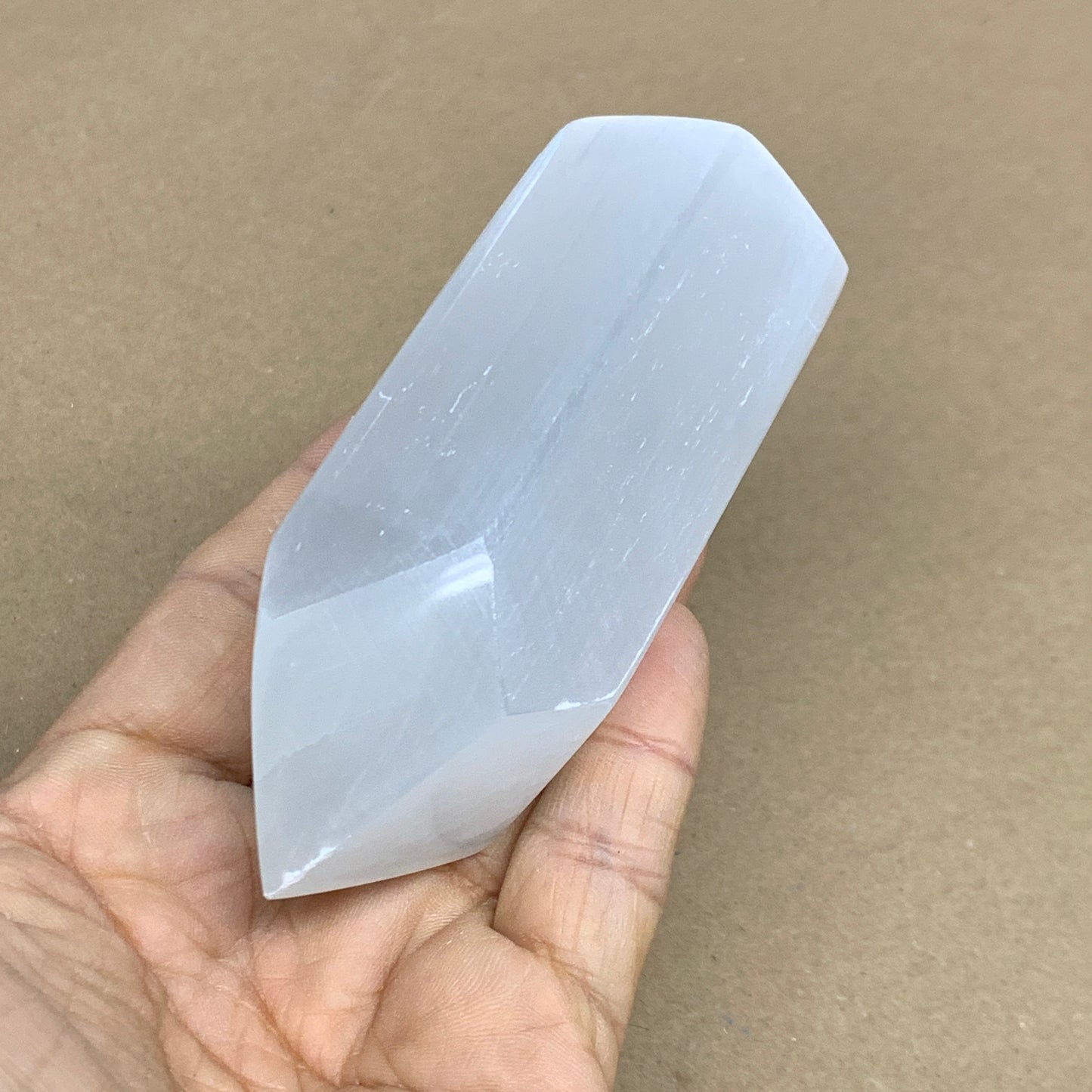 210g, 3.9"x1.6"x1.6", Selenite (Satin Spar) Crystal Tower Point, B35995