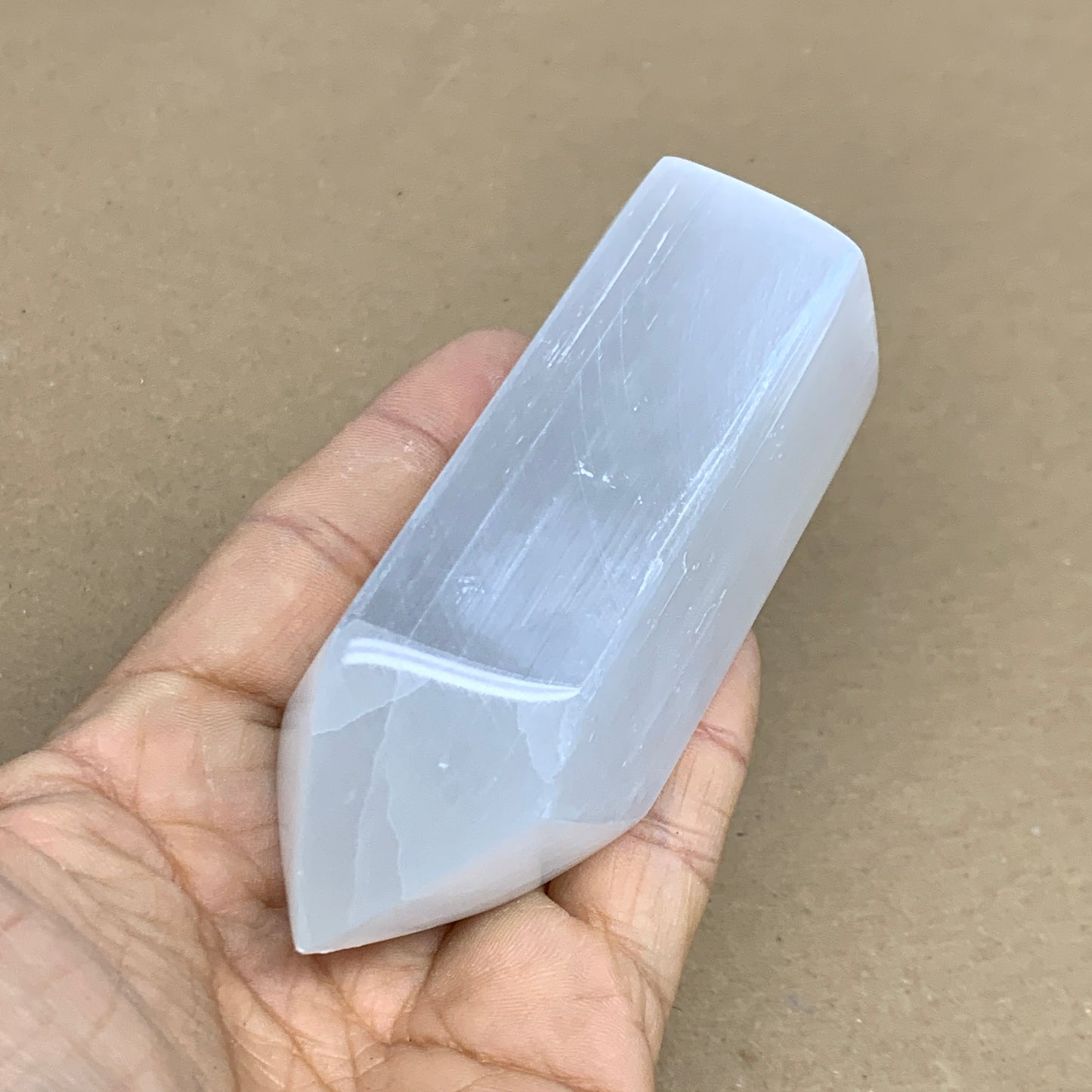 210g, 3.9"x1.6"x1.6", Selenite (Satin Spar) Crystal Tower Point, B35995