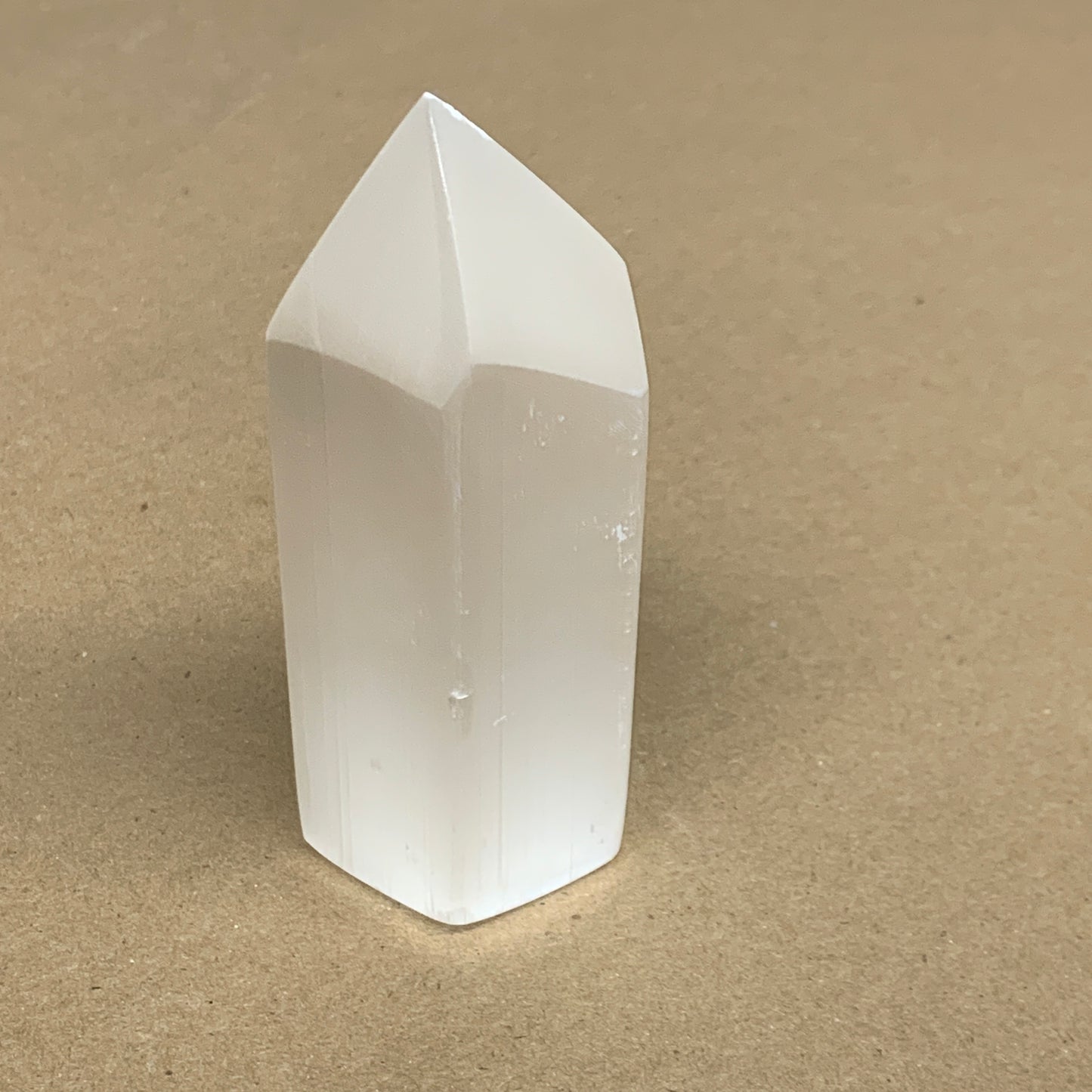 210g, 3.9"x1.6"x1.6", Selenite (Satin Spar) Crystal Tower Point, B35995