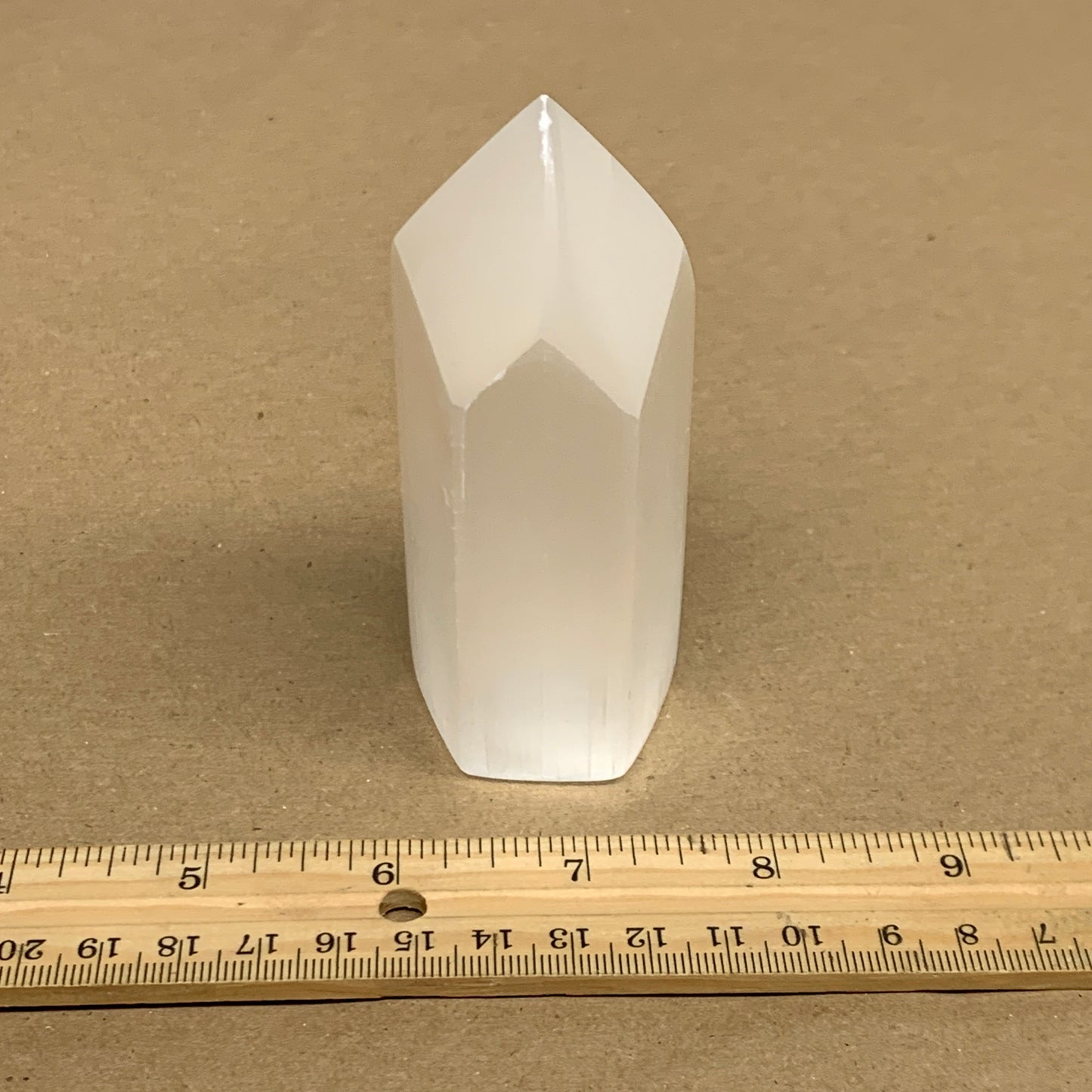 210g, 3.9"x1.6"x1.6", Selenite (Satin Spar) Crystal Tower Point, B35995