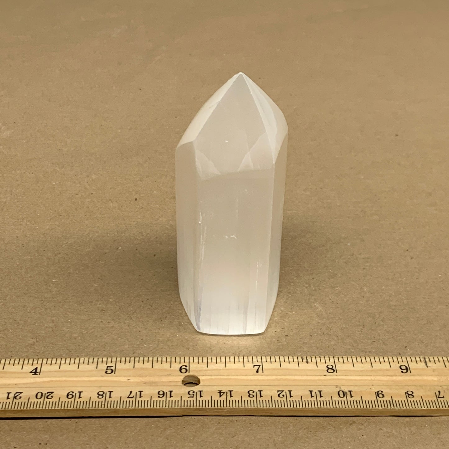 210g, 3.9"x1.6"x1.6", Selenite (Satin Spar) Crystal Tower Point, B35995