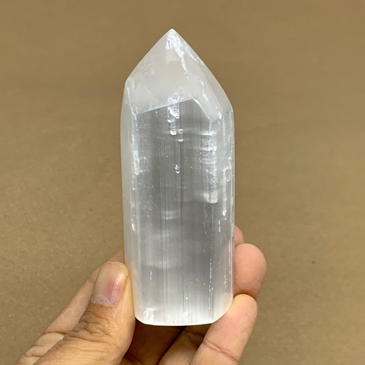 180g, 3.8"x1.5"x1.4", Selenite (Satin Spar) Crystal Tower Point, B35996