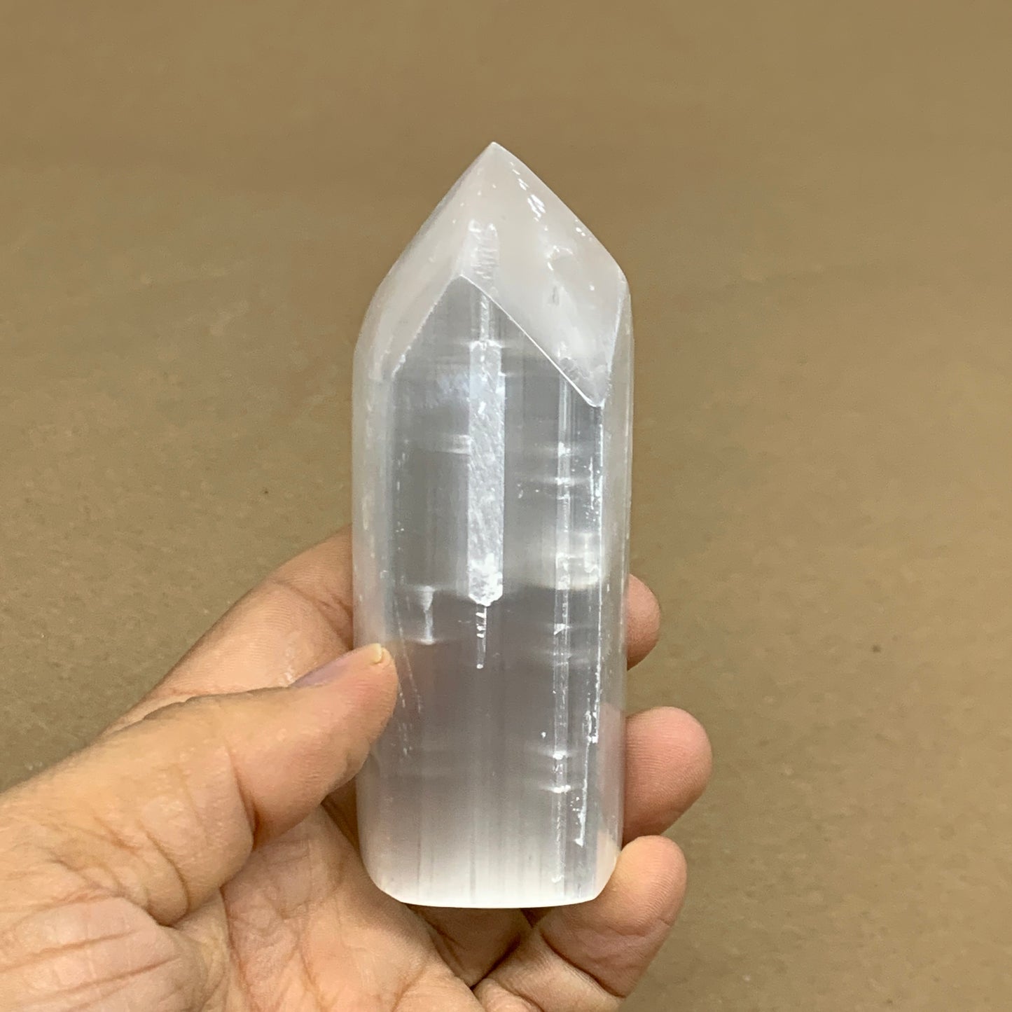 180g, 3.8"x1.5"x1.4", Selenite (Satin Spar) Crystal Tower Point, B35996