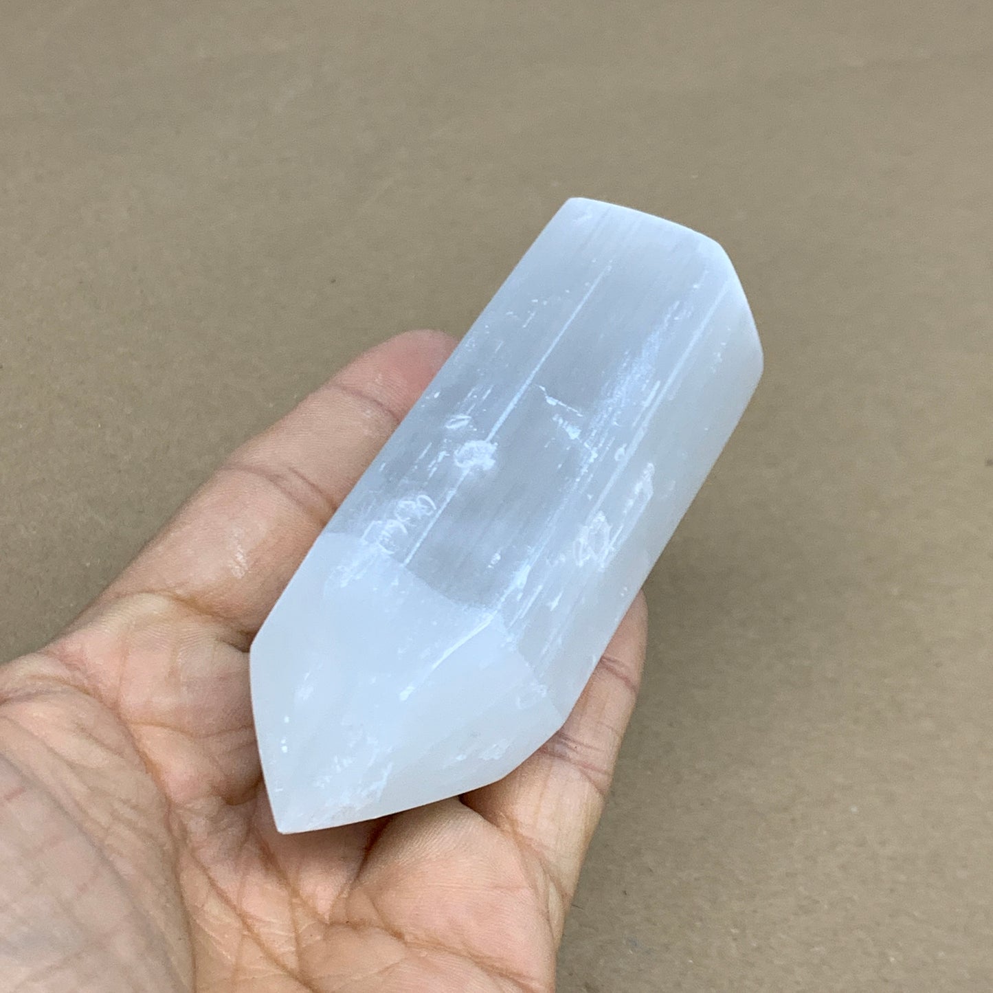 180g, 3.8"x1.5"x1.4", Selenite (Satin Spar) Crystal Tower Point, B35996