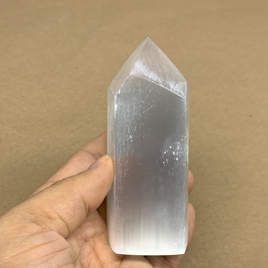 210g, 3.8"x1.7"x1.6", Selenite (Satin Spar) Crystal Tower Point, B35998