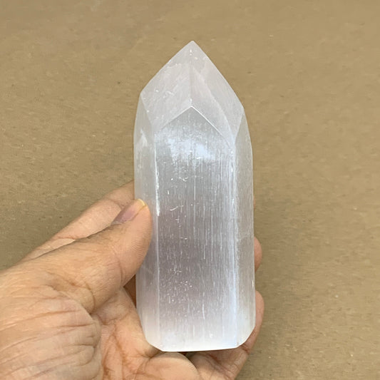 196g, 3.8"x1.5"x1.5", Selenite (Satin Spar) Crystal Tower Point, B36000