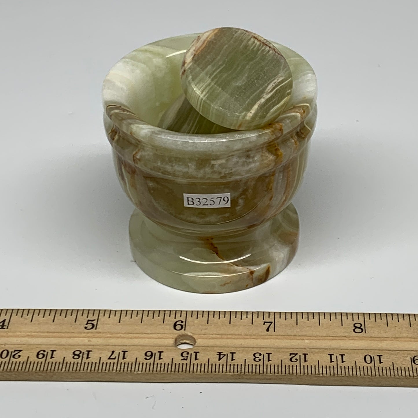 0.68 lbs,  2.2"x2.5", Natural Green Onyx Crystal Pestle and Mortar Handmade, B32