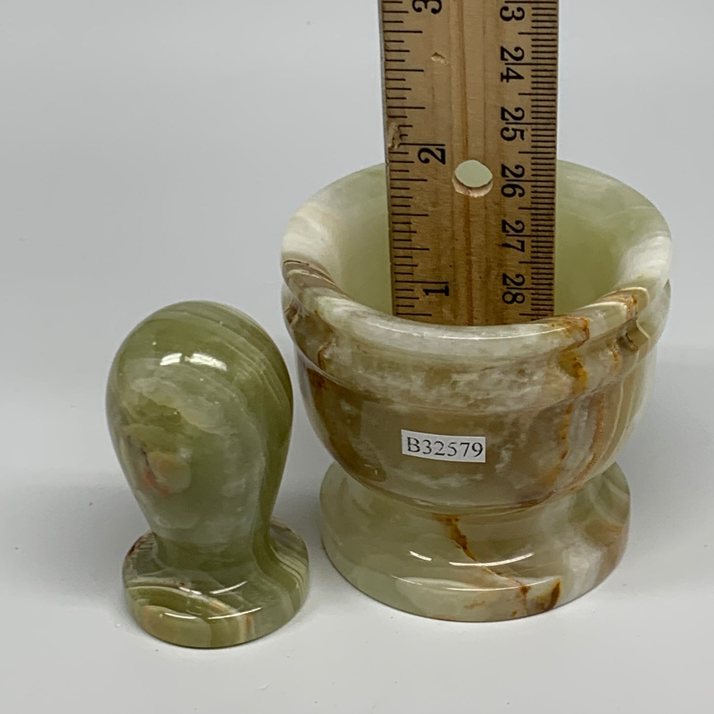 0.68 lbs,  2.2"x2.5", Natural Green Onyx Crystal Pestle and Mortar Handmade, B32