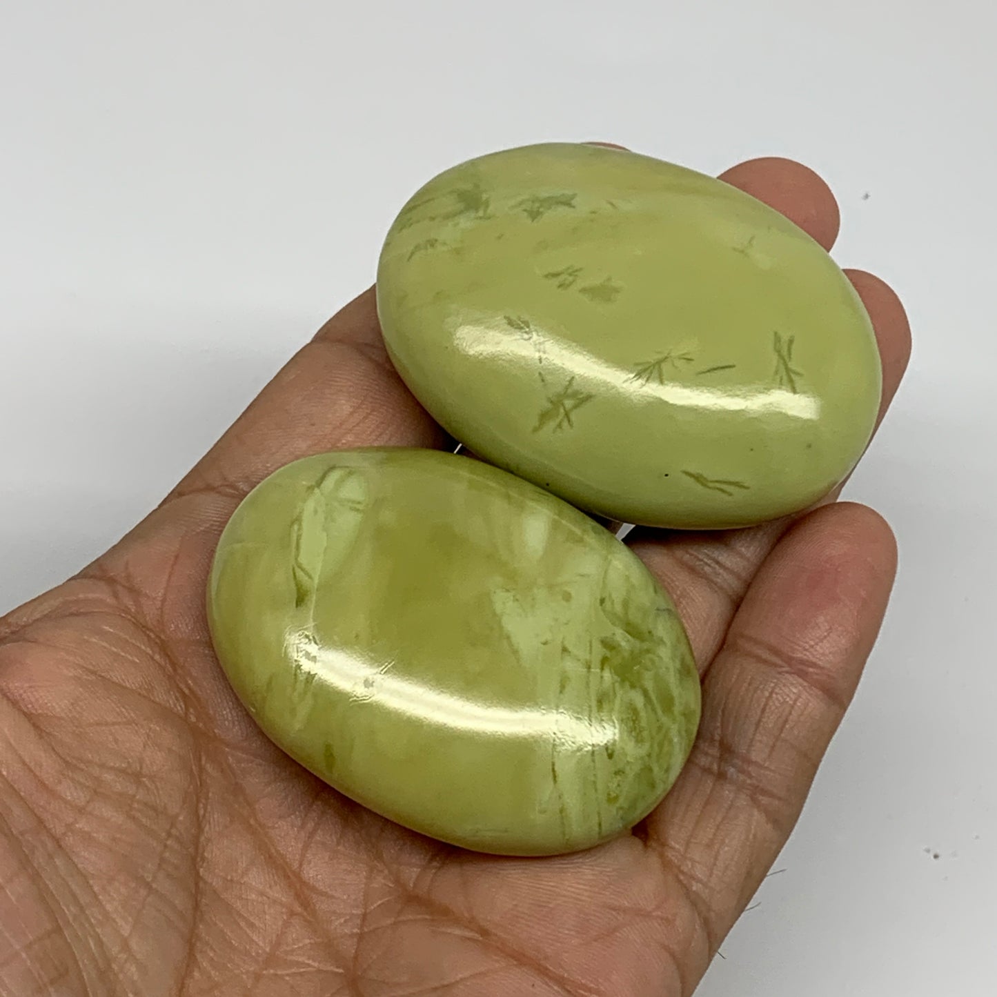 124.4g, 2"- 2.2", 2pcs, Natural Serpentine Palm-Stone Gemstone, B34617