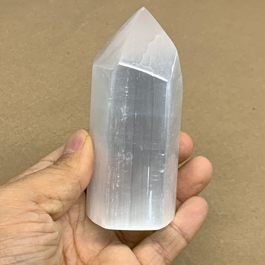 207g, 3.8"x1.6"x1.5", Selenite (Satin Spar) Crystal Tower Point, B36003