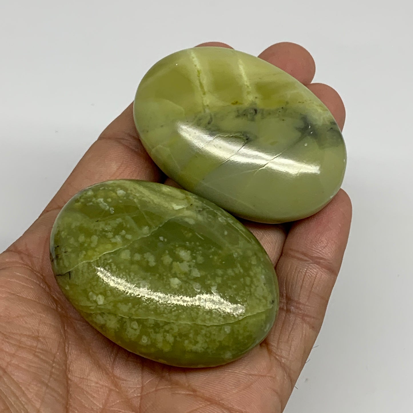 140g, 2.2"- 2.2", 2pcs, Natural Serpentine Palm-Stone Gemstone, B34619