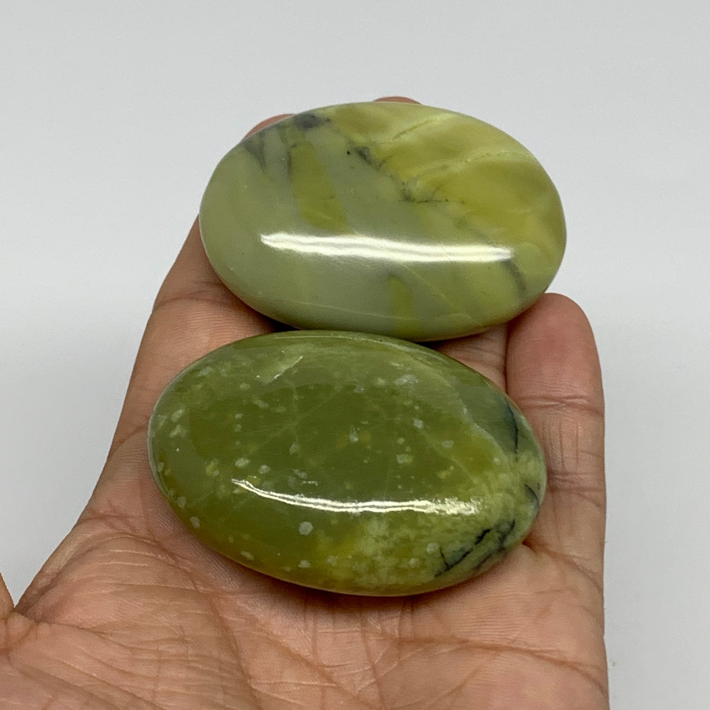 140g, 2.2"- 2.2", 2pcs, Natural Serpentine Palm-Stone Gemstone, B34619