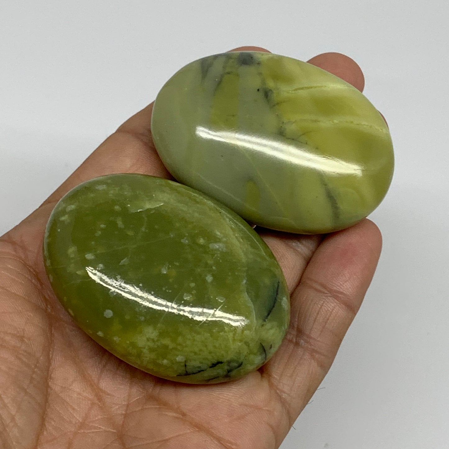 140g, 2.2"- 2.2", 2pcs, Natural Serpentine Palm-Stone Gemstone, B34619