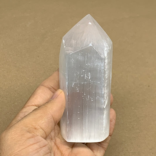 219g, 3.9"x1.7"x1.4", Selenite (Satin Spar) Crystal Tower Point, B36004