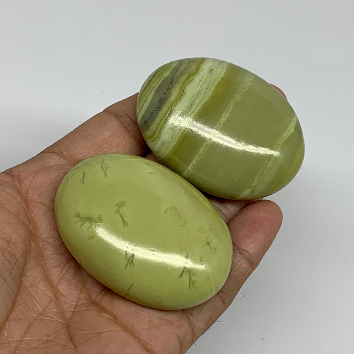 134.8g, 2.1"- 2.2", 2pcs, Natural Serpentine Palm-Stone Gemstone, B34620