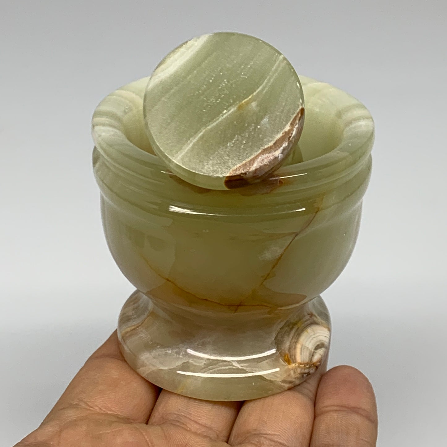 0.7 lbs,  2.2"x2.4", Natural Green Onyx Crystal Pestle and Mortar Handmade, B325