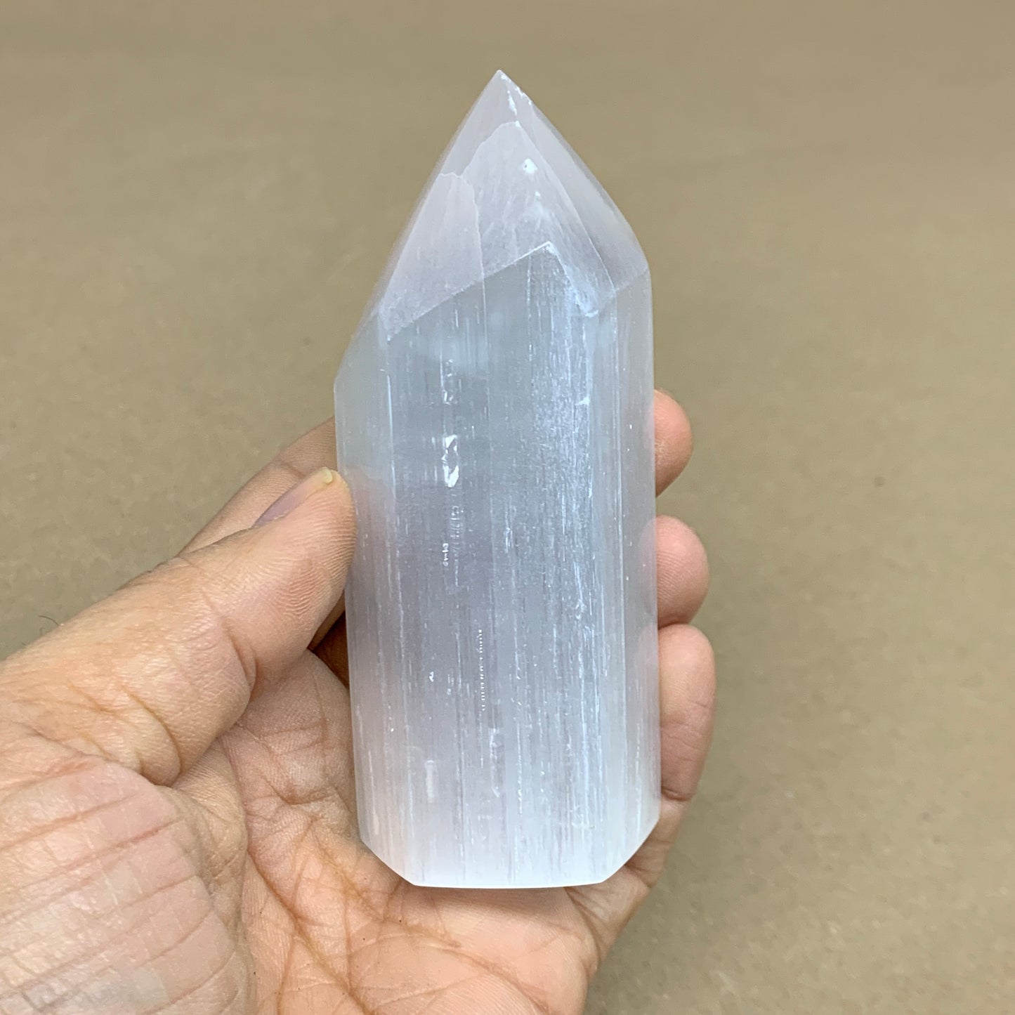 180g, 3.8"x1.4"x1.6", Selenite (Satin Spar) Crystal Tower Point, B36005